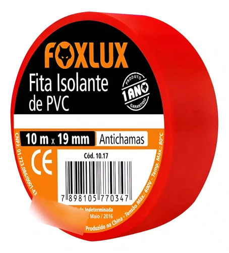 Fita isolante 19mm x 10 mt vermelha
