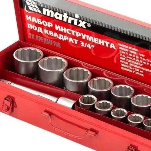 Jogo de soquete estriado,encaixe 3/4" 9-50 mm 20 pcs