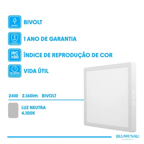 Painel led play sob. quad. 24w 100-240v 6.500k - branco - (83666004)