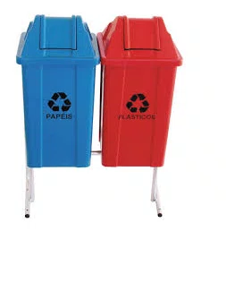 Conjunto 2 Lixeiras 60L Coleta Seletiva Csuporte Basculante