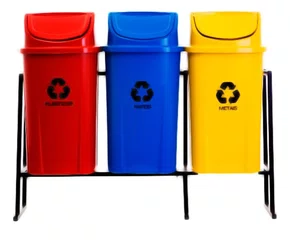 Conjunto 3 lixeira p coleta seletiva 60l tampa basculante azul vermelha amarela